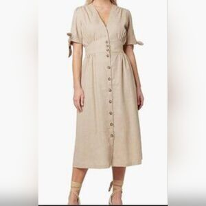 Chic Beige Button-Down Midi Dress